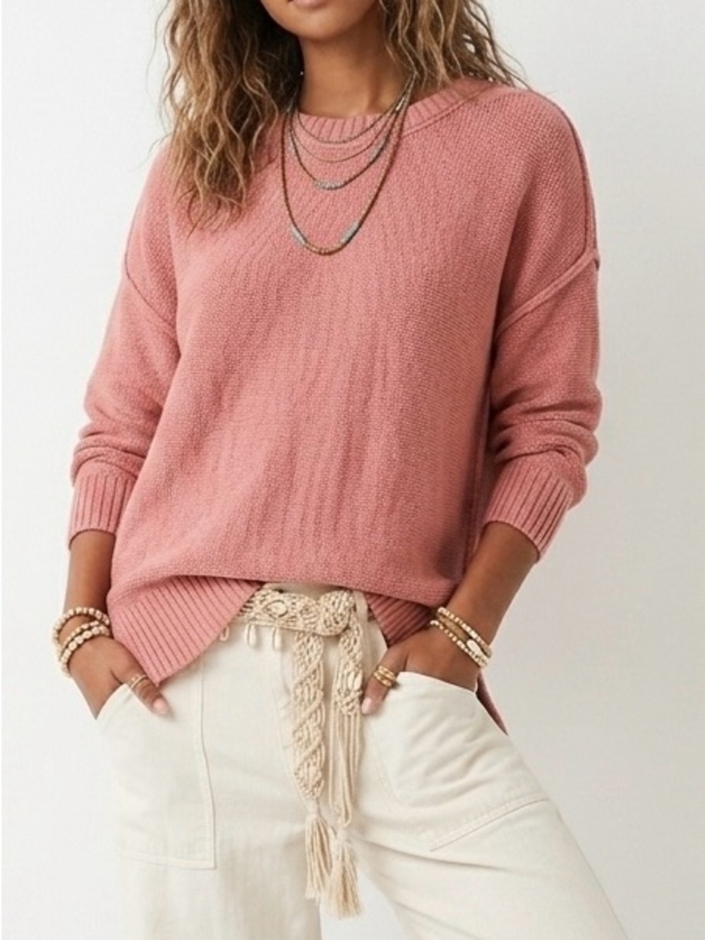 Aerie Desert Oversized Knit Sweater M Dusty Rose Pink Split Hem Pullover